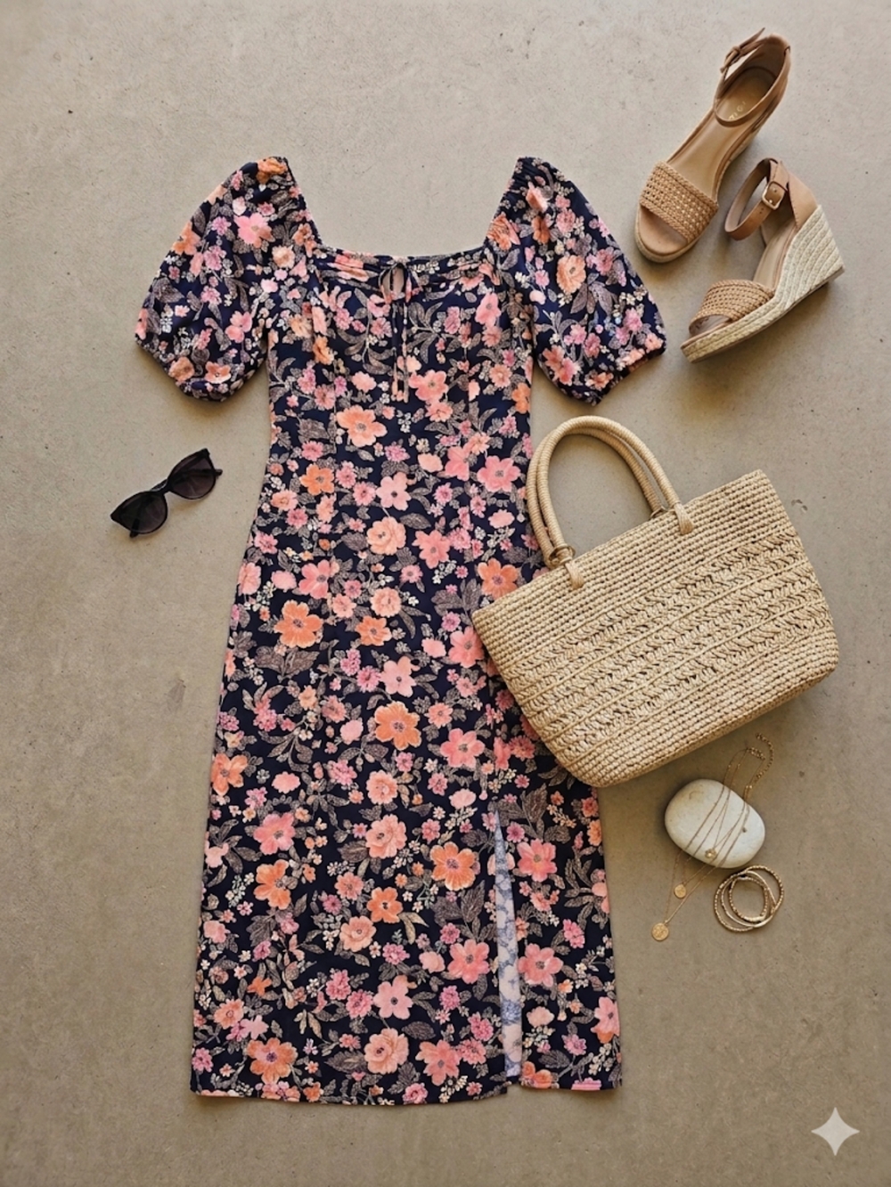 EUC Old Navy Floral Print Balloon Sleeve Midi Dress, Size XS